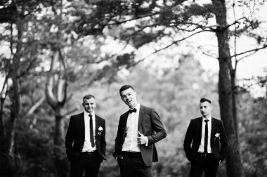 Serin sağdıç orman ve hav yürüyüş ile yakışıklı damat