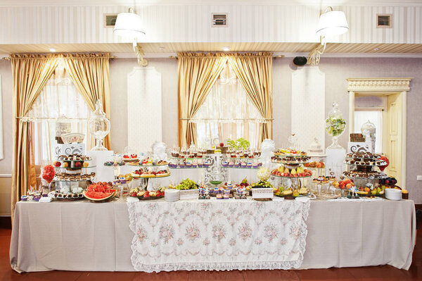 Gorgeous-looking wedding table with various beverages, delicious