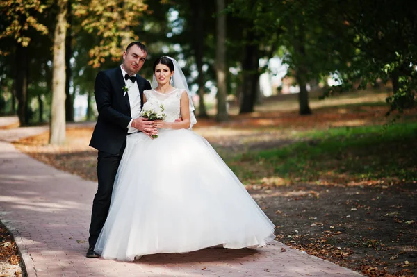 Verbazingwekkend gorgeous young onlangs getrouwd paar nemen van een wandeling de — Stockfoto