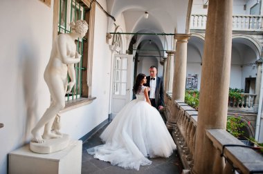 İnanılmaz genç çekici yeni evli iki yürüyor ve poz