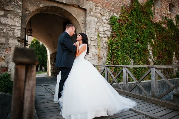 Incrível jovem atraente casal recém-casado andando e posando — Fotografia de Stock