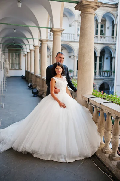 İnanılmaz genç çekici yeni evli iki yürüyor ve poz