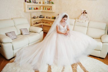 Muhteşem bir gelin düğün evinde poz portresi 