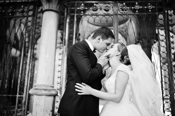 Impresionante pareja de boda disfrutando de la compañía del otro en una belleza — Foto de Stock