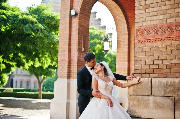 Impresionante pareja de boda disfrutando de la compañía del otro en una belleza — Foto de Stock