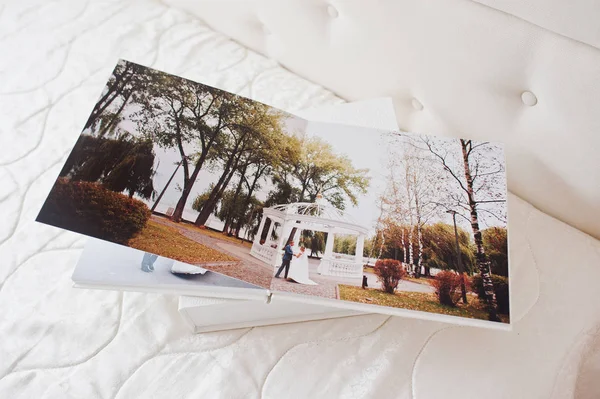 Sidor av bröllop fotobok eller bröllop album på vit bakgrund. — Stockfoto