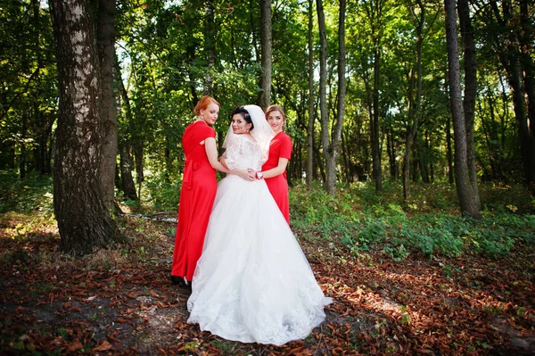 穏やかな花嫁とブライドメイドの美しい t に楽しいがあります。 — ストック写真
