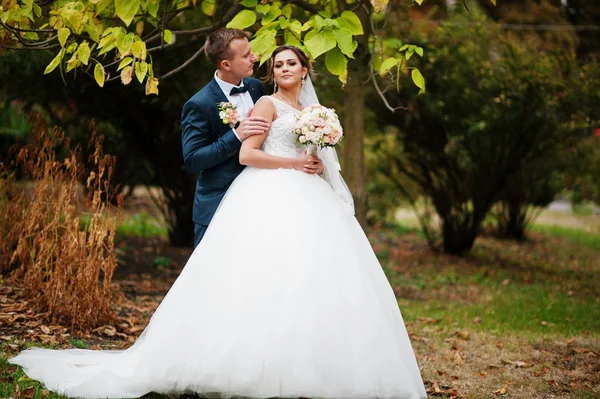 Yakışıklı yeni evli iki yürüyor ve her diğer zevk