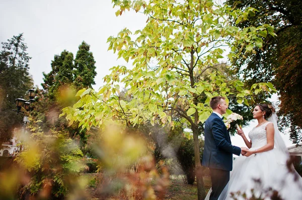 Bonita pareja de recién casados caminando y disfrutando de cada uno de los demás —  Fotos de Stock