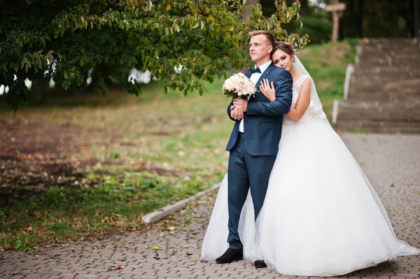 Yakışıklı yeni evli iki yürüyor ve her diğer zevk