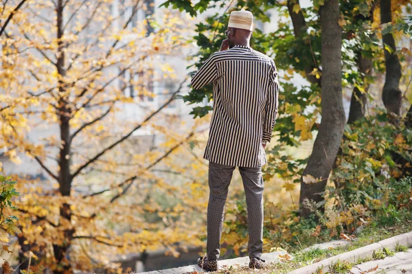 Back portrait of stylish black african american man at hat again