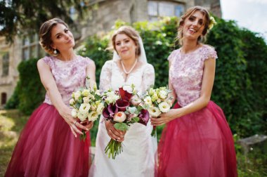 Mutlu gelin ve düğün d eğlenmeye giden nedime