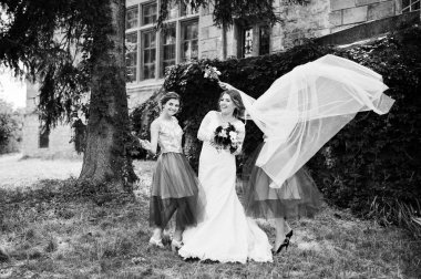 Mutlu gelin ve düğün d eğlenmeye giden nedime