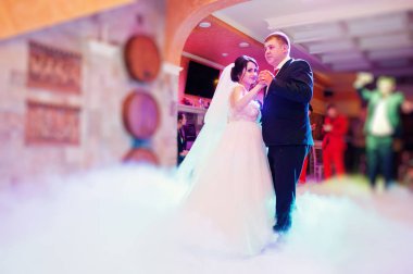 Mutlu genç Düğün çifti ilk dansları ile farklı dans