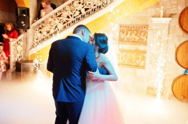 Mutlu genç Düğün çifti ilk dansları ile farklı dans