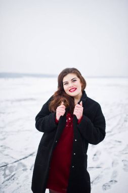 Kırmızı kış da da donmuş gölün karşı esmer artı boyutu modeli