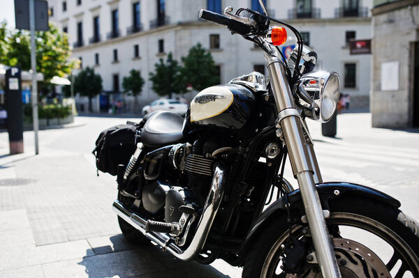Madrid, Spain - 24 August, 2017: black motorcycle Triumph on the
