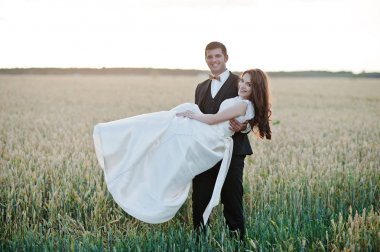 Buğday alan, sevgi dolu evlilik çift. 