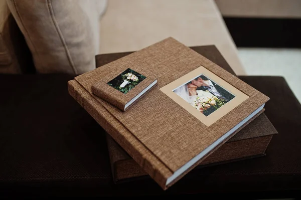 Brown textile wedding photo book or album. — Stock Photo, Image