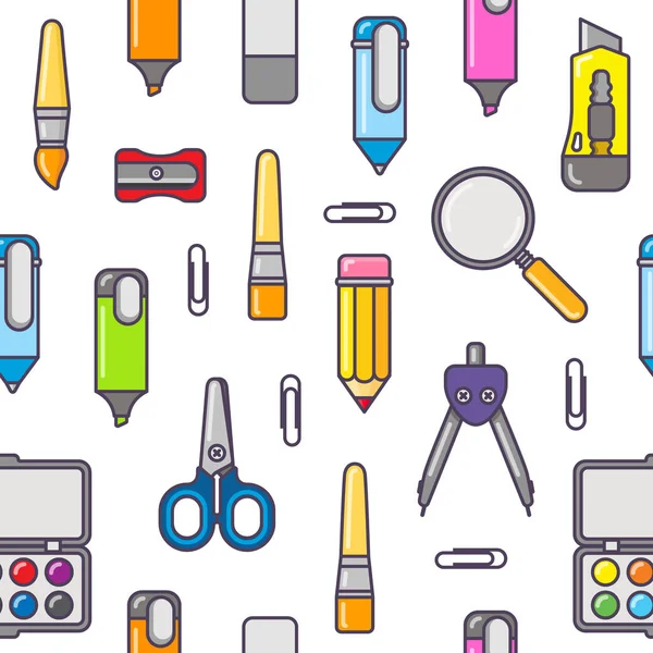 Geri okul satış için vektör şablonu. Okul Kırtasiye Simge ve metin.