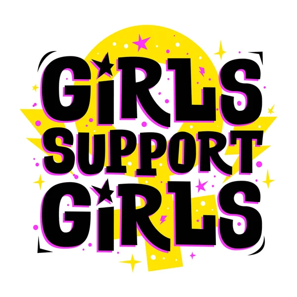 Kızlar Venüs cinsiyet işareti olan kızları destekliyor. Vektör feminist slogan. El çizimi harfler.