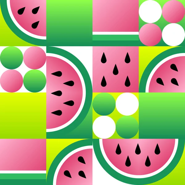 Abstraktes Wassermelonenmuster. Geometrischer Hintergrund mit Fruchtscheibe in trendigen Farbverläufen. — Stockvektor