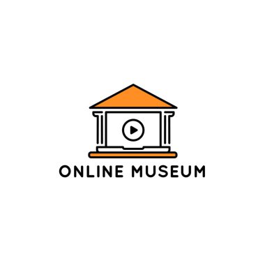 Çevrimiçi müze logoti şablonu. İnteraktif müze sergisi ve sanat galerisi turları. Vektör kavramı.