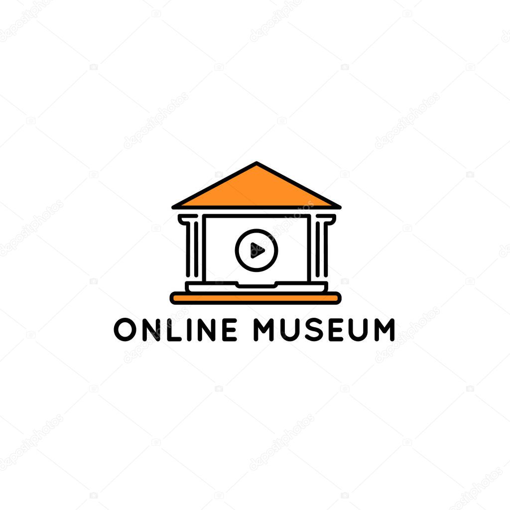 Online museum logotype template. Interactive museum exhibition and art gallery tours. Vector concept during quarantine self-isolation.