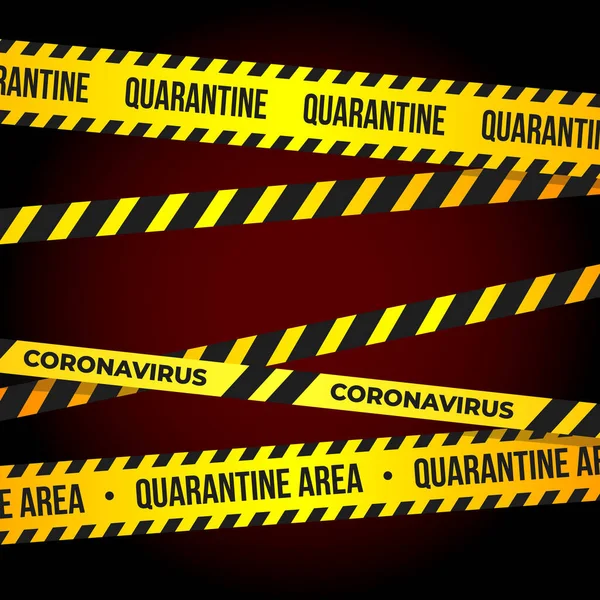 Коронавирусная карантинная лента с вирусом летающих частиц 2019-nCoV. Предупреждающий знак карантина о вспышке в Новеле Ковид-19. Пандемия . — стоковый вектор