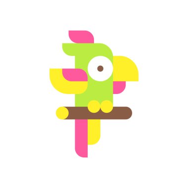 Papağan logosu. Parlak tropikal kuşlu vektör ikonu. Soyut resimleme.