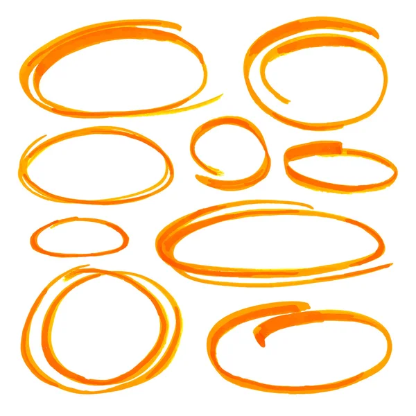 Rayures rondes colorées, bannières circulaires dessinées avec des marqueurs d'école. Élégants éléments de surbrillance pour le design. Point fort vectoriel — Image vectorielle