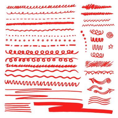 Japonya işaretleri ile çizilen kırmızı renk tasarım öğeleri. Vektör marker kontur