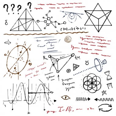 Kimliği belirsiz soyut el yazısı karalama, geometri formül vektör çizim, bilim