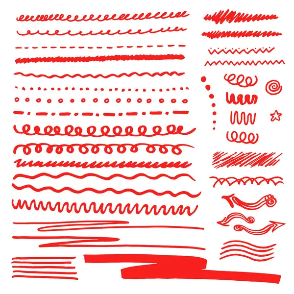 Elementos de diseño de color rojo dibujados con marcadores de Japón. Carrera del marcador vectorial — Vector de stock