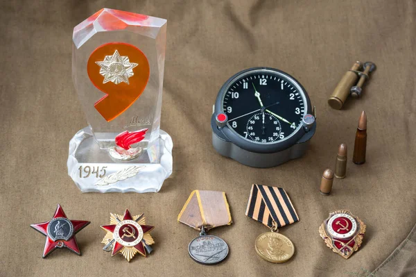 Σύνθεση Της Ημέρας Της Νίκης Διαταγές Μετάλλια Πυρομαχικά Εναέρια Περιπολία — Φωτογραφία Αρχείου