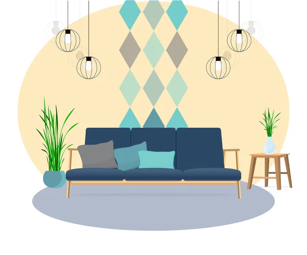 Salle de séjour. Canapé avec table et lampe . — Image vectorielle