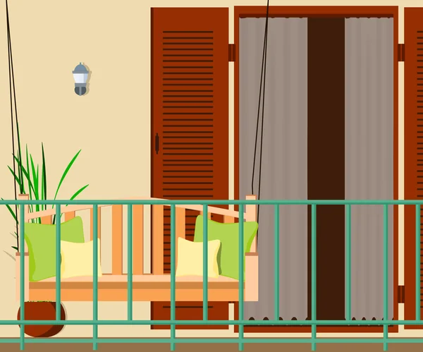 Intérieur. Banc balançoire sur le balcon . — Image vectorielle