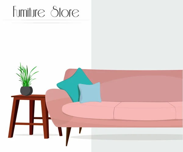 Des meubles. Salon intérieur. Canapé, table — Image vectorielle