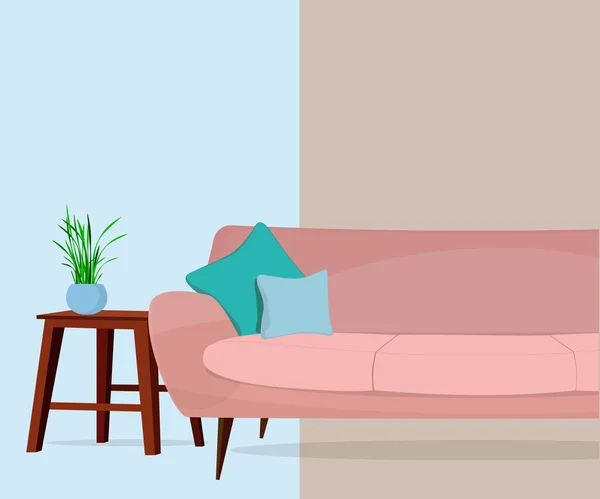 Des meubles. Salon intérieur. Canapé, table — Image vectorielle