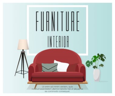 Kanepe, lamba, saksı. İç. Ev mobilyaları