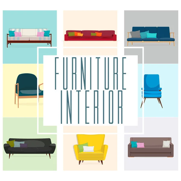 Mobilier Interior Ilustrație Vectorială Canapele Scaune Perne — Vector de stoc