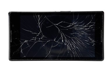 hareket eden telefon ile izole beyaz zemin üzerine kırık ekran