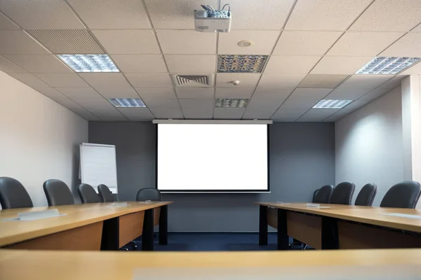 Faz Asneira Tela Branca Sala Conferências — Fotografia de Stock