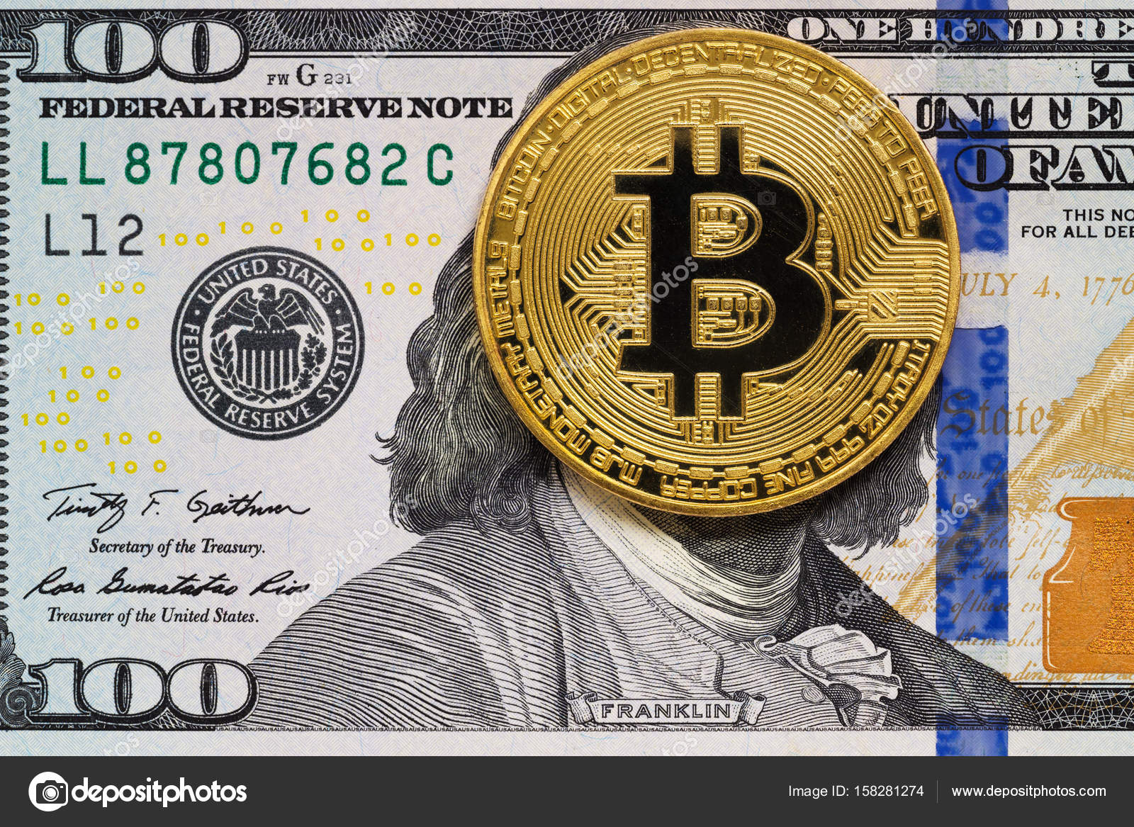 Nota de cem dólares com cara coberta de bitcoin. Conceito de pagamento  anônimo . — Foto editorial © Godlikeart #158281274