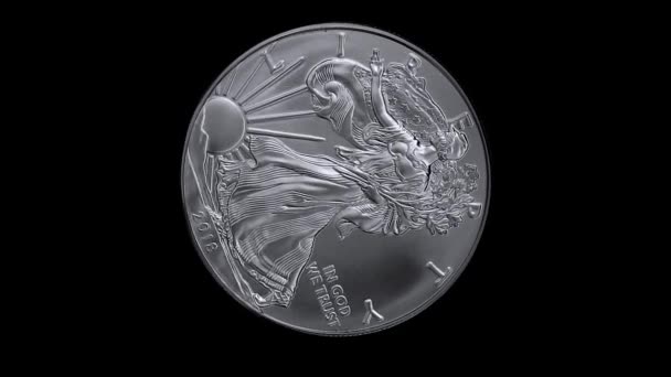 Вращение Серебряных Монет Черном Фоне — стоковое видео
