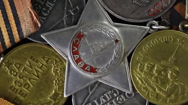 Conjunto Raras Medallas Órdenes Militares Soviéticas — Vídeo de stock