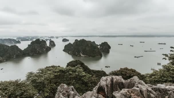 Zeitraffer in Halong Bay. Touristen Vietnam. UNESCO-Welterbe — Stockvideo