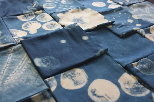 Thai indigo natural dye , Color shade and texture of fabric from blue indigo natural dye