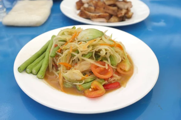 Immagine Famosi Cataloghi Cibo Tailandese Speziato Tradizionale Menu Insalata Papaya — Foto Stock