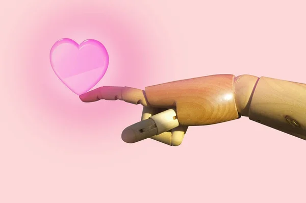 Forme de coeur à portée de main de poupée en bois index au toucher, Concept VALENTINE day — Photo